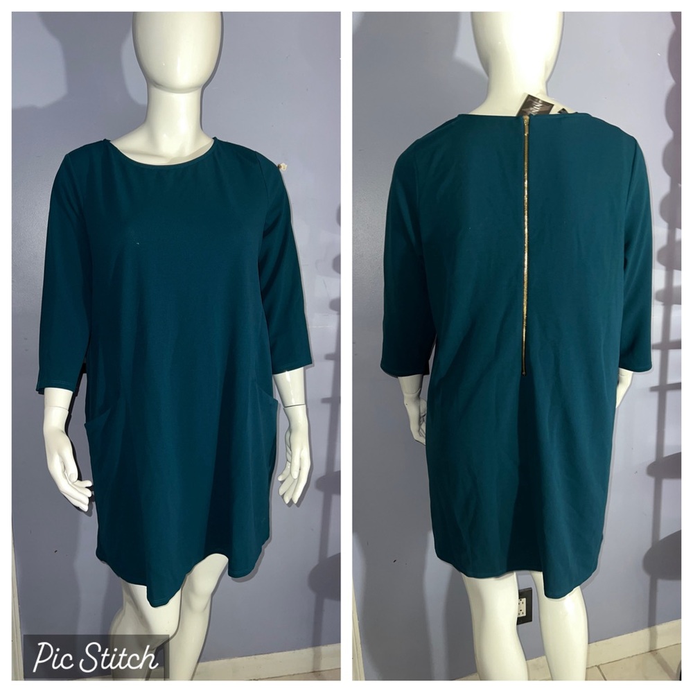 NWT Nina Leonard Green Shift Dress with Pockets! 1x & 3x